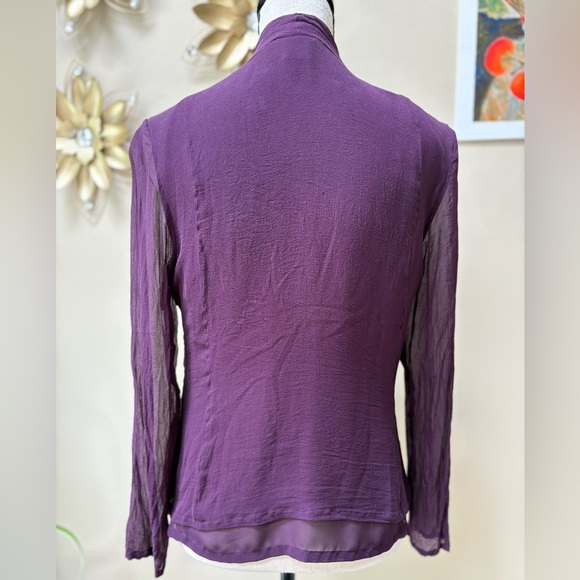 VINTAGE Silk Tie-Neck Button Down Blouse in Rich Purple - Picture 5 of 8